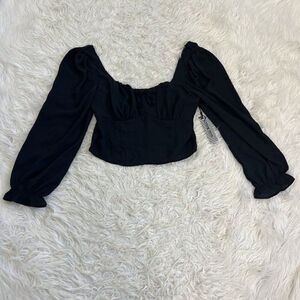 Haute Monde Women’s XL Black Cinched Corset Style Crop Top Black Long Sleeve NWT